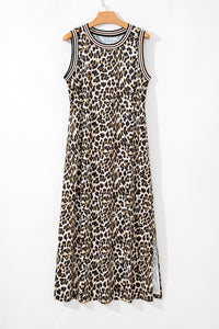 KaleaBoutique Stylish Contrast Striped Trim Leopard Sleeveless Maxi Dress - KaleaBoutique.com