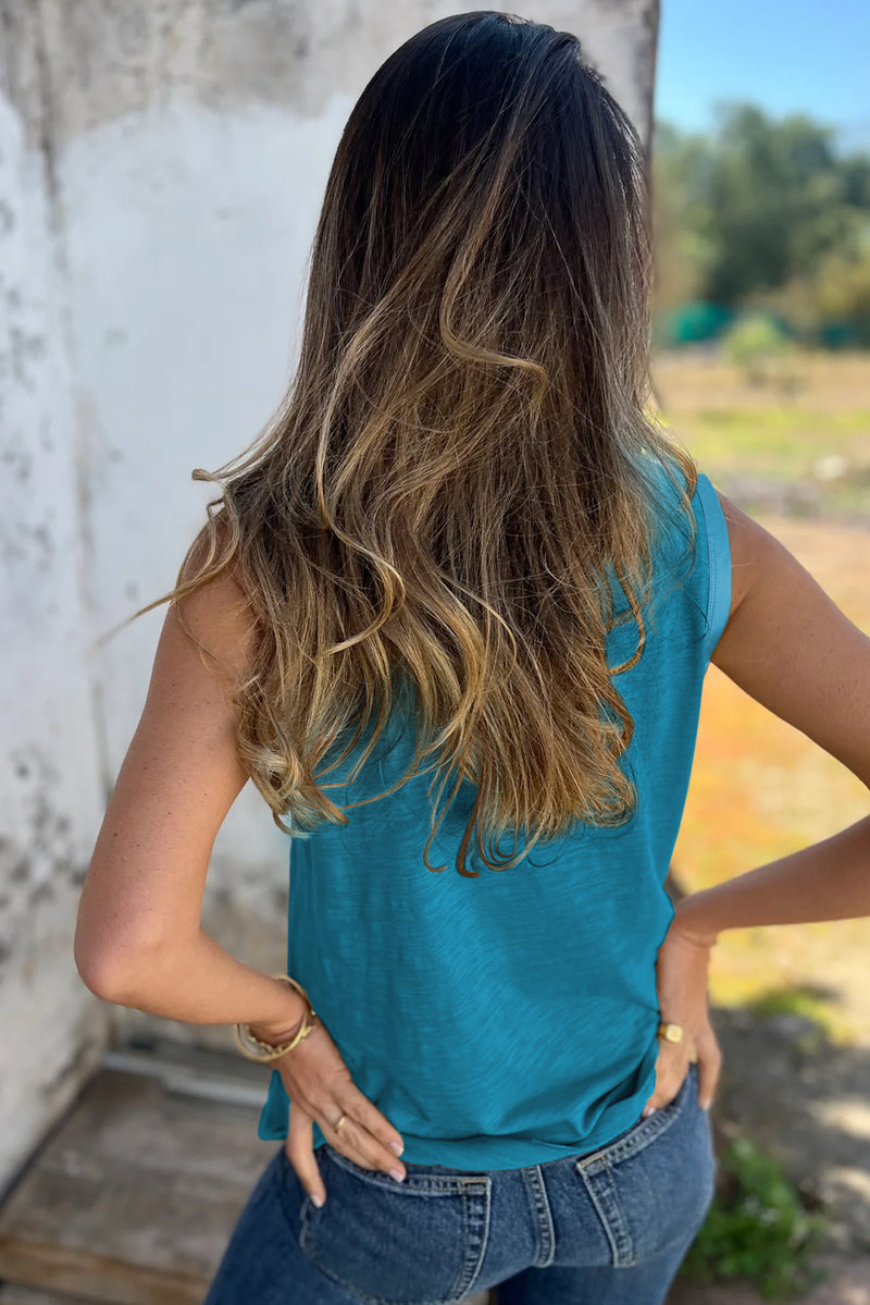 KaleaBoutique Metallic Sheen Edge Scoop Neck Tank Top - KaleaBoutique.com