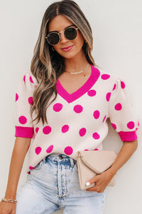 KaleaBoutique Stylish Polka Dot Puff Short Sleeve Sweater Top - KaleaBoutique.com