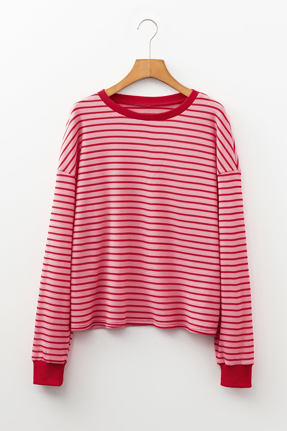 KaleaBoutique Stylish New Textured Round Neck Drop Shoulder Long Sleeve T Shirt - KaleaBoutique.com
