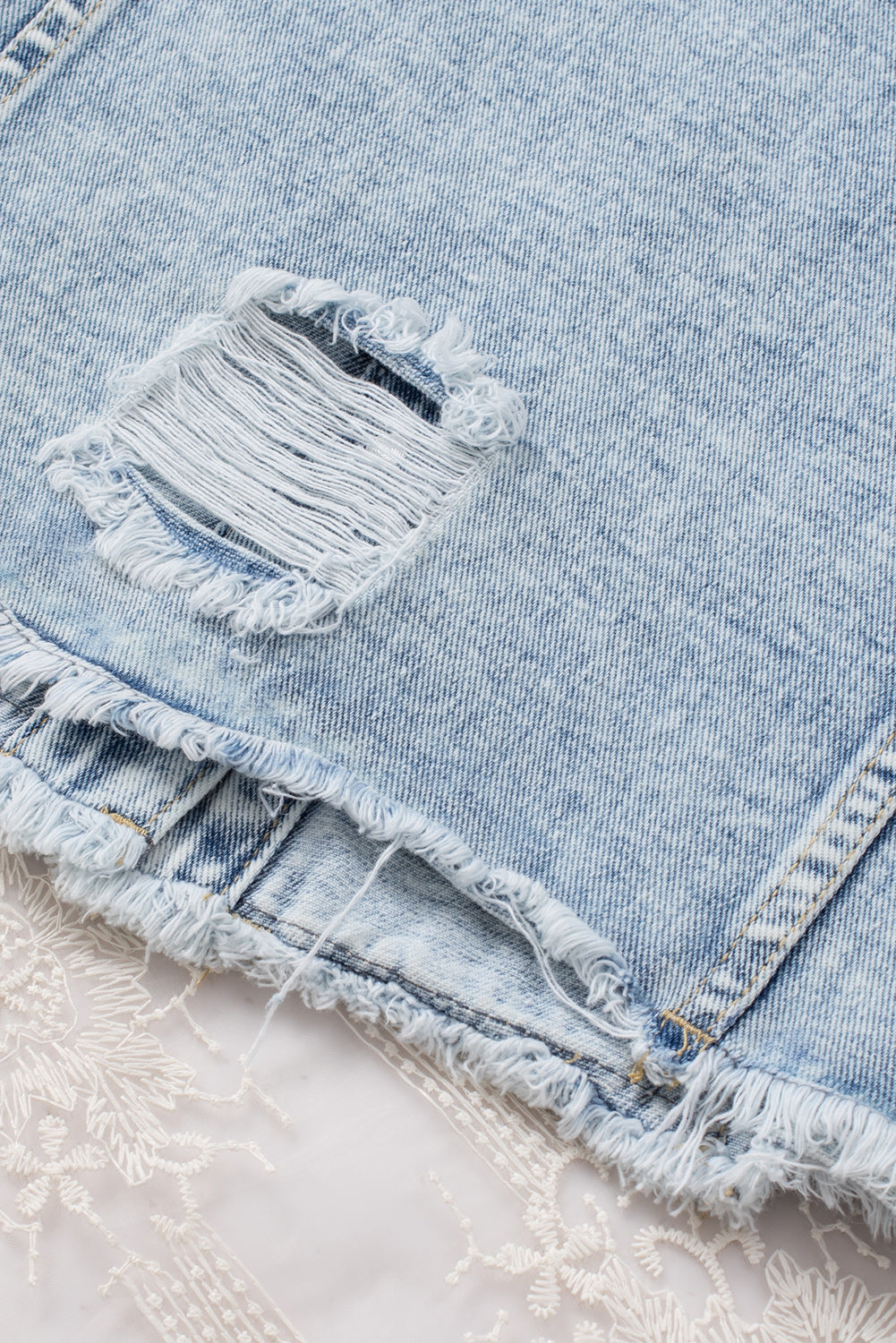 KaleaBoutieque Chic Lapel Distressed Raw Hem Buttons Denim Jacket - KaleaBoutique.com