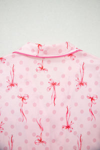 KaleaBoutique Stylish Bow Print Contrast Pipping Short Pajamas Set - KaleaBoutique.com