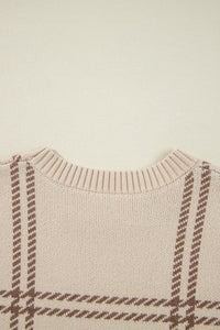 KaleaBoutique Plaid Pattern Knitted Drop Shoulder Sweater - KaleaBoutique.com