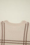 KaleaBoutique Plaid Pattern Knitted Drop Shoulder Sweater - KaleaBoutique.com