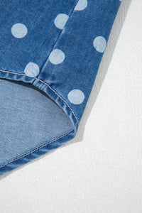 Polka Dot Long Sleeve Collar Shift Tunic Denim Jacket - KaleaBoutique.com