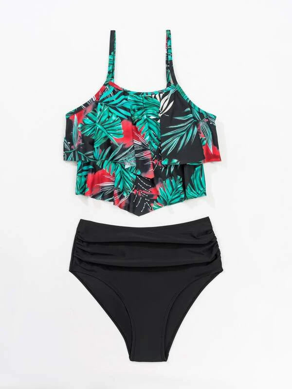 Women's Layered Flounce High-Waist Tankini Set - KaleaBoutique.com