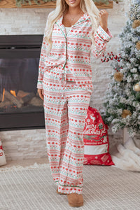 KaleaBoutique Comfortable Christmas Pattern Print Shirt Style Long 2pcs Pajama Set - KaleaBoutique.com