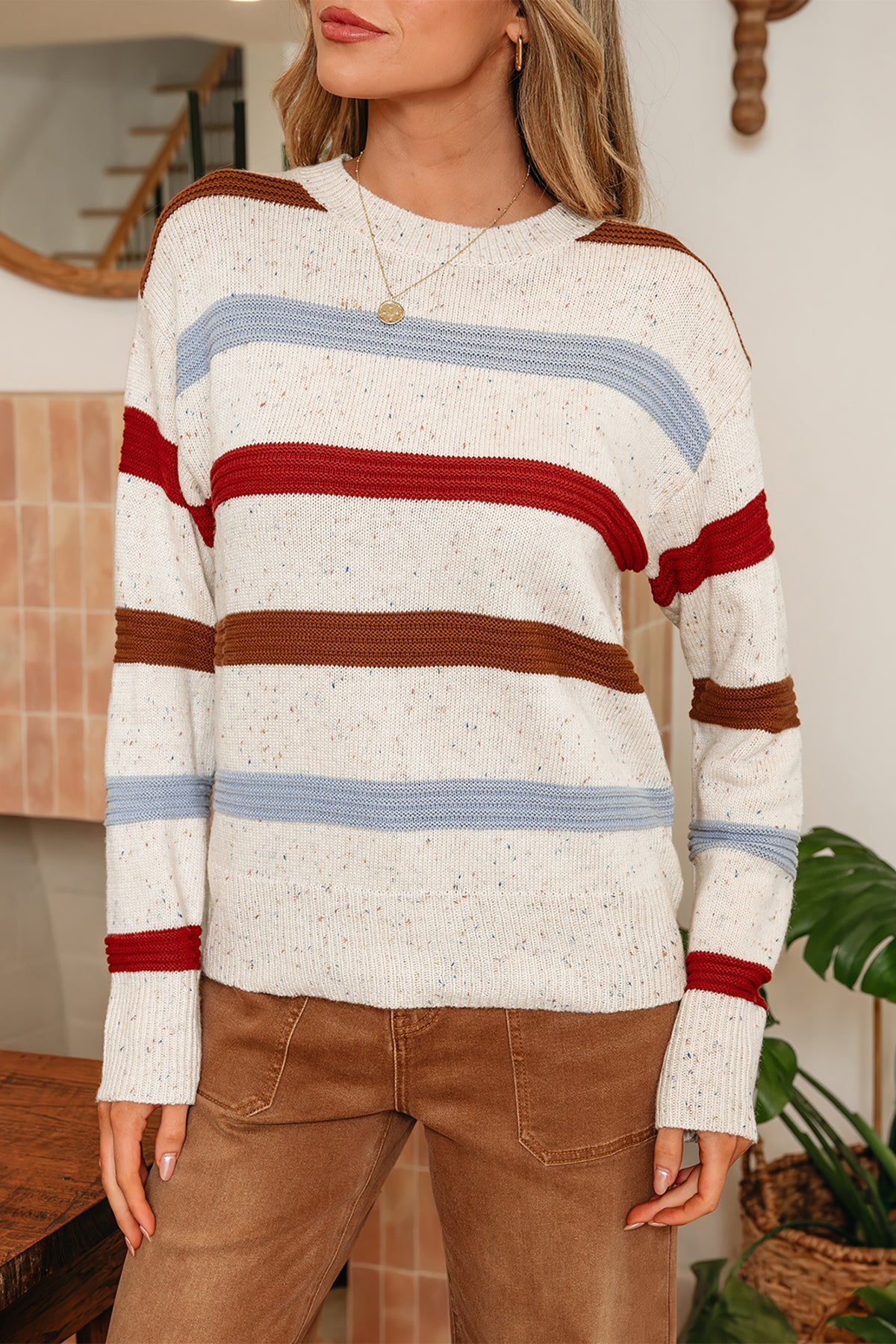 Exposed Seam Drop Shoulder Heathered Knit Sweater - KaleaBoutique.com