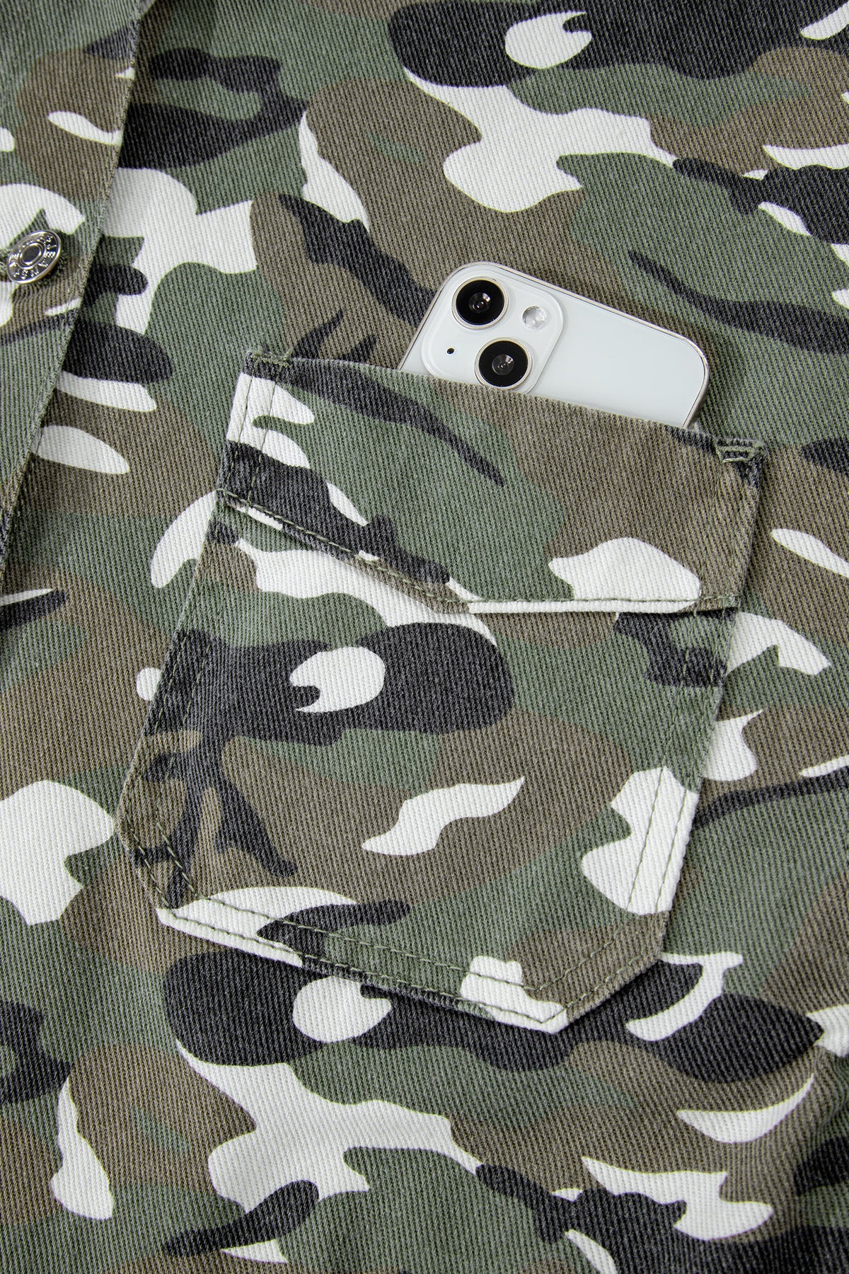 KaleaBoutique Stylish Camo Chest Pockets Loose Jean Jacket - KaleaBoutique.com