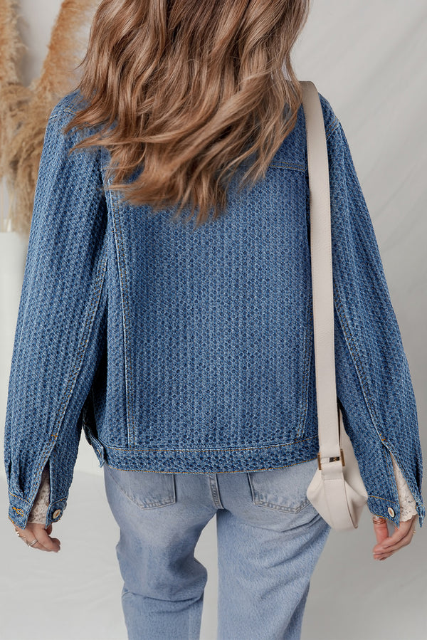 Double Flap Pocket Denim Textured Button Down Jacket - KaleaBoutique.com