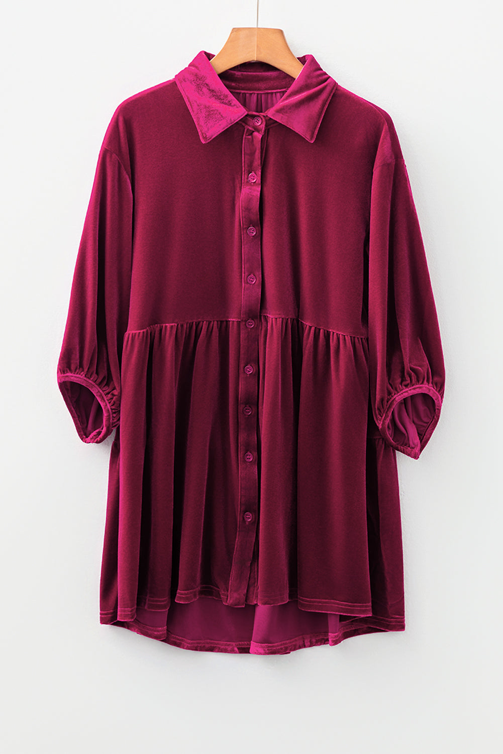 KaleaBoutique Stylish 3/4 Sleeve Tunic Babydoll Velvet Shirt - KaleaBoutique.com