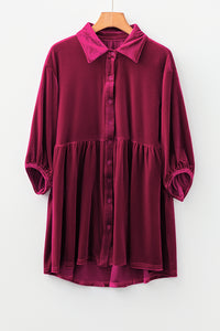 KaleaBoutique Stylish 3/4 Sleeve Tunic Babydoll Velvet Shirt - KaleaBoutique.com
