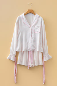 KaleaBoutique Stylish Bow Lattice Print Bow Ties 2pcs Pajama Set - KaleaBoutique.com