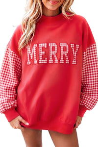 Gingham Plaid Sleeve Colorblock Oversized Pullover Sweatshirt - KaleaBoutique.com