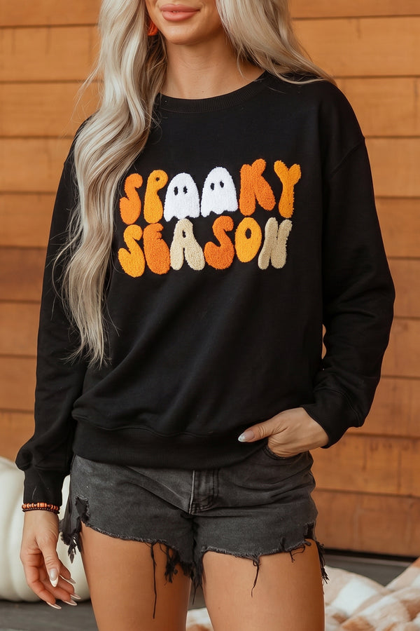 KaleaBoutique Stylish Embroidered Spooky Season Graphic Long Sleeve Round Neck Pullover Sweatshirt - KaleaBoutique.com