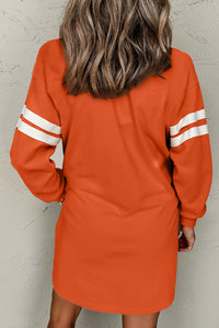 Orange Sequin Ghost Halloween Sweatshirt Dress with Varsity Stripe Sleeves & Pockets - KaleaBoutique.com