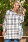 KaleaBoutique White Plaid Print Tunic Plus Size Shacket with Slits - KaleaBoutique.com
