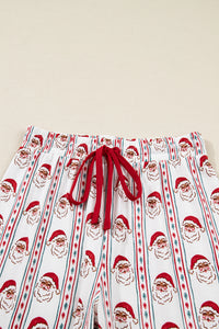 KaleaBoutique Stylish Father Christmas Striped Print Contrast Drawstring Lounge Pant Set - KaleaBoutique.com