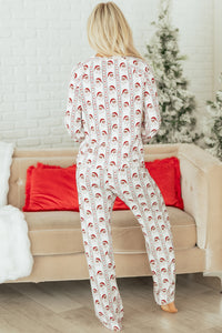 KaleaBoutique Stylish Father Christmas Striped Print Contrast Drawstring Lounge Pant Set - KaleaBoutique.com