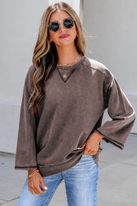 KaleaBoutique Stylish 3/4 Sleeve Mineral Wash Loose Cotton Top - KaleaBoutique.com