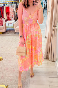 KaleaBoutique Comfortable Spaghetti Straps Floral Shirred High Waist Dress - KaleaBoutique.com
