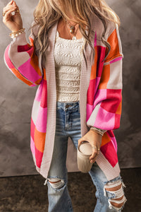 KaleaBoutique Stylish Light Checkered Drop Shoulder Exposed Seam Open Front Cardigan - KaleaBoutique.com