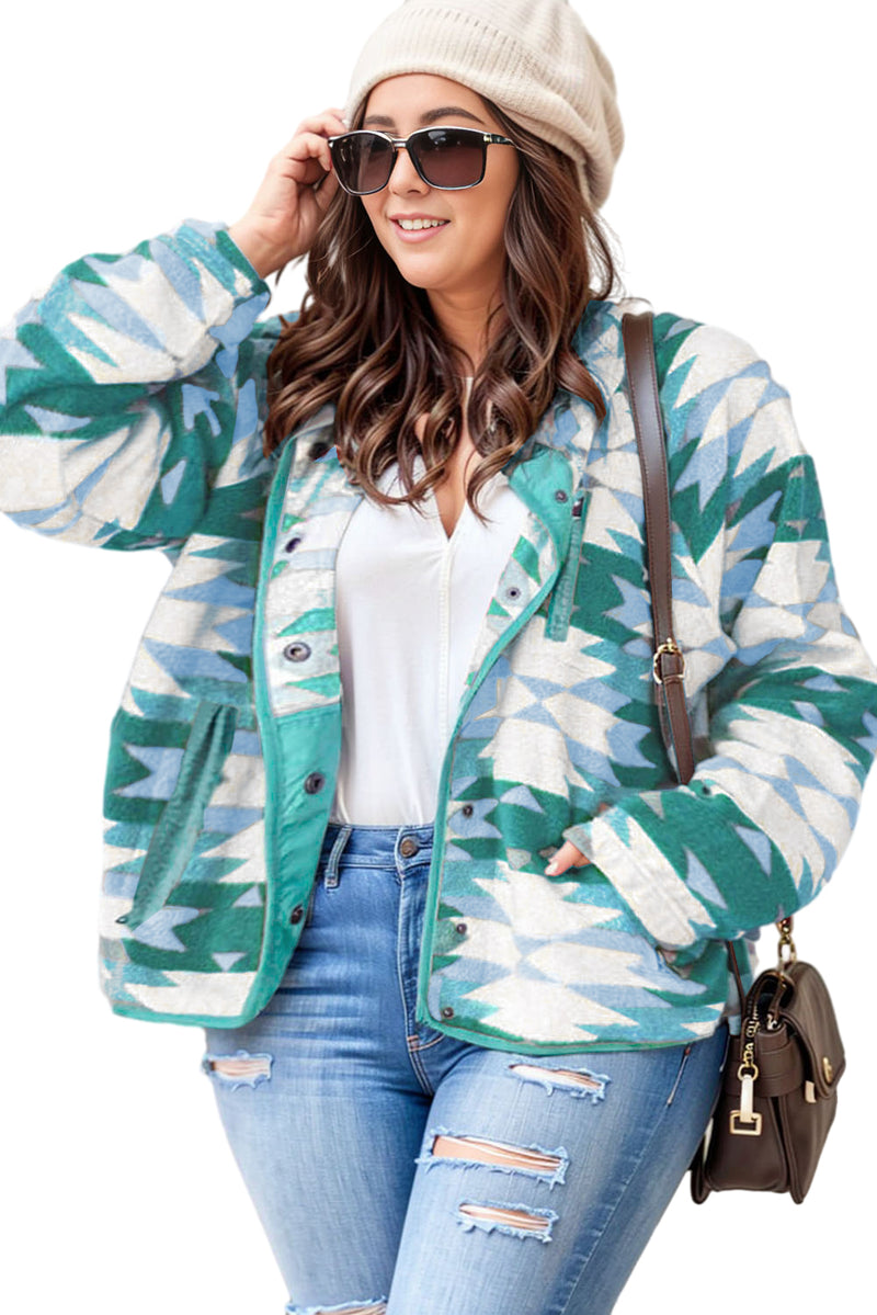 KaleaBoutique Geometric Aztec Pattern Plus Size Fleece Jacket - KaleaBoutique.com