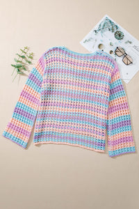Multi Stripe Open Knit Sweater Beach Cover Up - KaleaBoutique.com