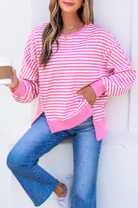 KaleaBoutique Stylish Textured Knit Color Block Trim Split Hem Long Sleeve Top - KaleaBoutique.com