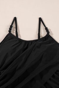 KaleaBoutique Beaded Spaghetti Straps Ruched Overlapped Colorblock One Piece Swimsuit - KaleaBoutique.com