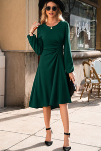 Solid Color Ruched Detail Long Sleeve Midi Dress - KaleaBoutique.com