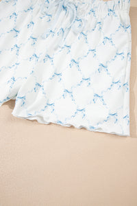 KaleaBoutique Stylish Bow Knot Geometric Print Lettuce Trim Two Piece Lounge Set - KaleaBoutique.com