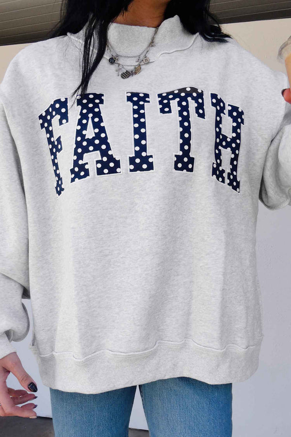 KaleaBoutique Comfortable High Neck Polka Dot Slogan Printed Baggy Sweatshirt - KaleaBoutique.com