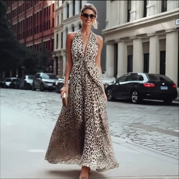 KaleaBoutique Sleeveless Leopard Print V-Neck Long Dress - KaleaBoutique.com