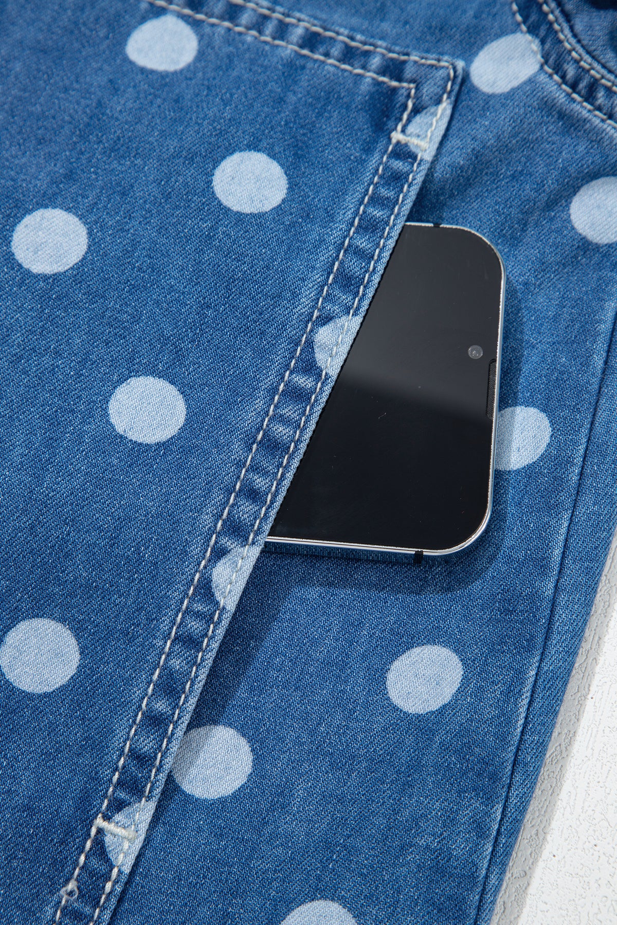 Polka Dot Long Sleeve Collar Shift Tunic Denim Jacket - KaleaBoutique.com