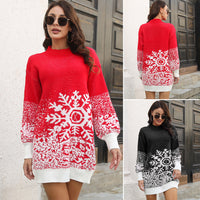 Christmas Snowflake Sweater Dress Loose Pullover Knitted Dresses Fall Winter Women's Clothing - KaleaBoutique.com
