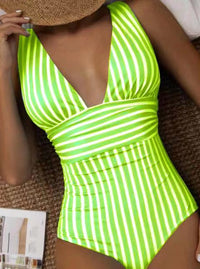 Women's Plunge V-Neck Striped One-Piece Swimsuit - KaleaBoutique.com