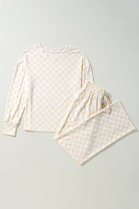 KaleaBoutique Stylish Comfortable Checkered Print Long Sleeve Top and Pants Lounge Set - KaleaBoutique.com