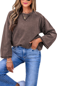 KaleaBoutique Stylish 3/4 Sleeve Mineral Wash Loose Cotton Top - KaleaBoutique.com