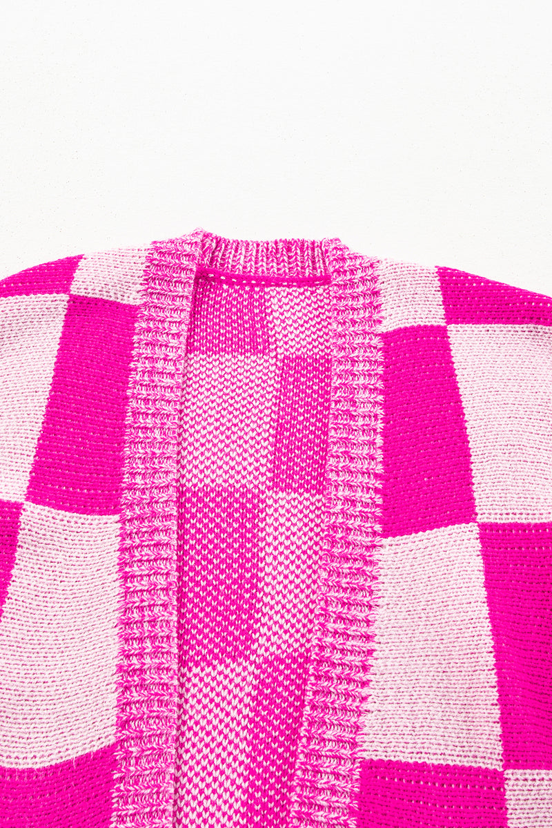 KaleaBoutique Stylish Checkered Printed Ribbed Trim Open Front Cardigan - KaleaBoutique.com