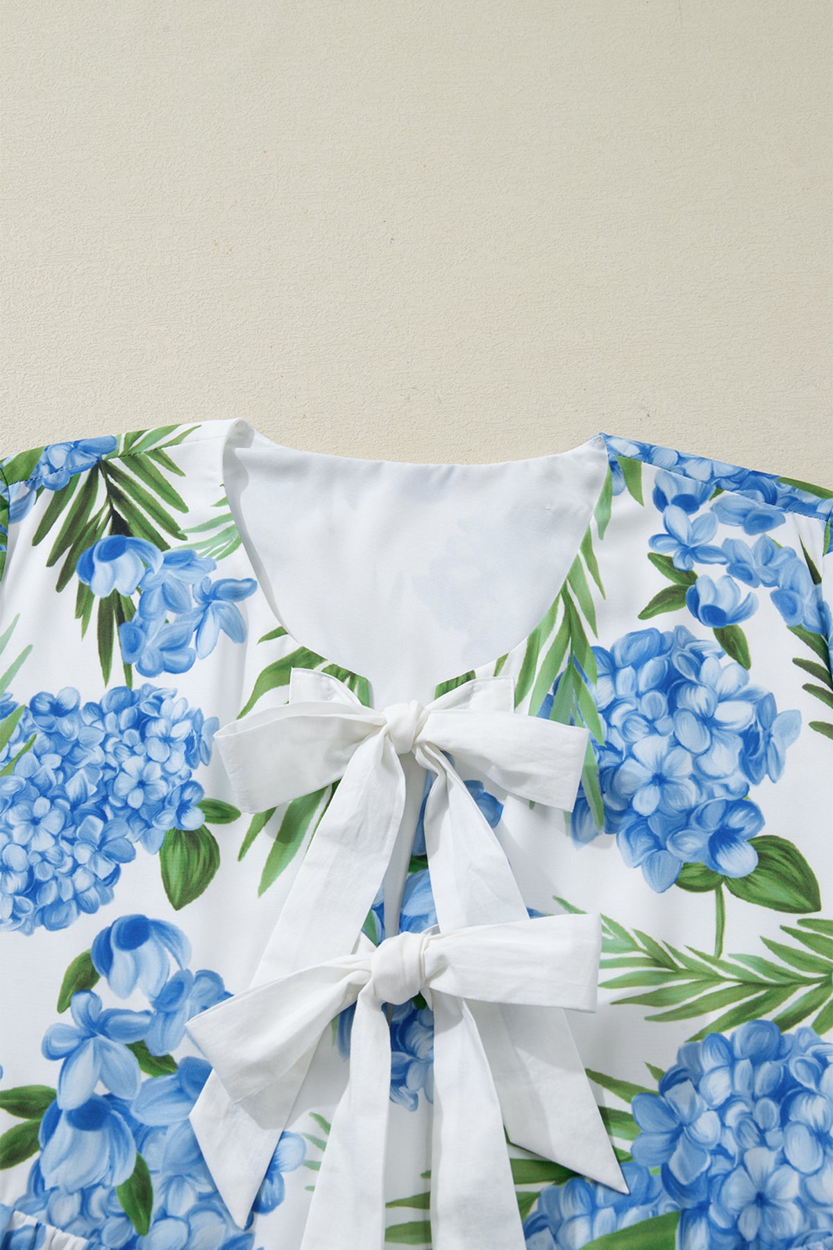 KaleaBoutique Comfortable Palm Floral Print Contrast Ribbon Knot Ruffle Tiered Sleeve Mini Dress - KaleaBoutique.com