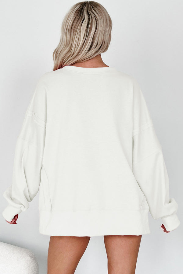 KaleaBoutique Stylish Bow Sequin XOXO Letter Graphic Exposed Seam Baggy Sweatshirt - KaleaBoutique.com