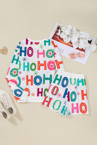 KaleaBoutique Stylish Ho Ho Ho Christmas Fashion Print 2pcs Lounge Short Set - KaleaBoutique.com