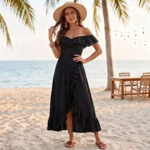 Women's Off-Shoulder Ruffle-Trim High-Low Maxi Dress - KaleaBoutique.com