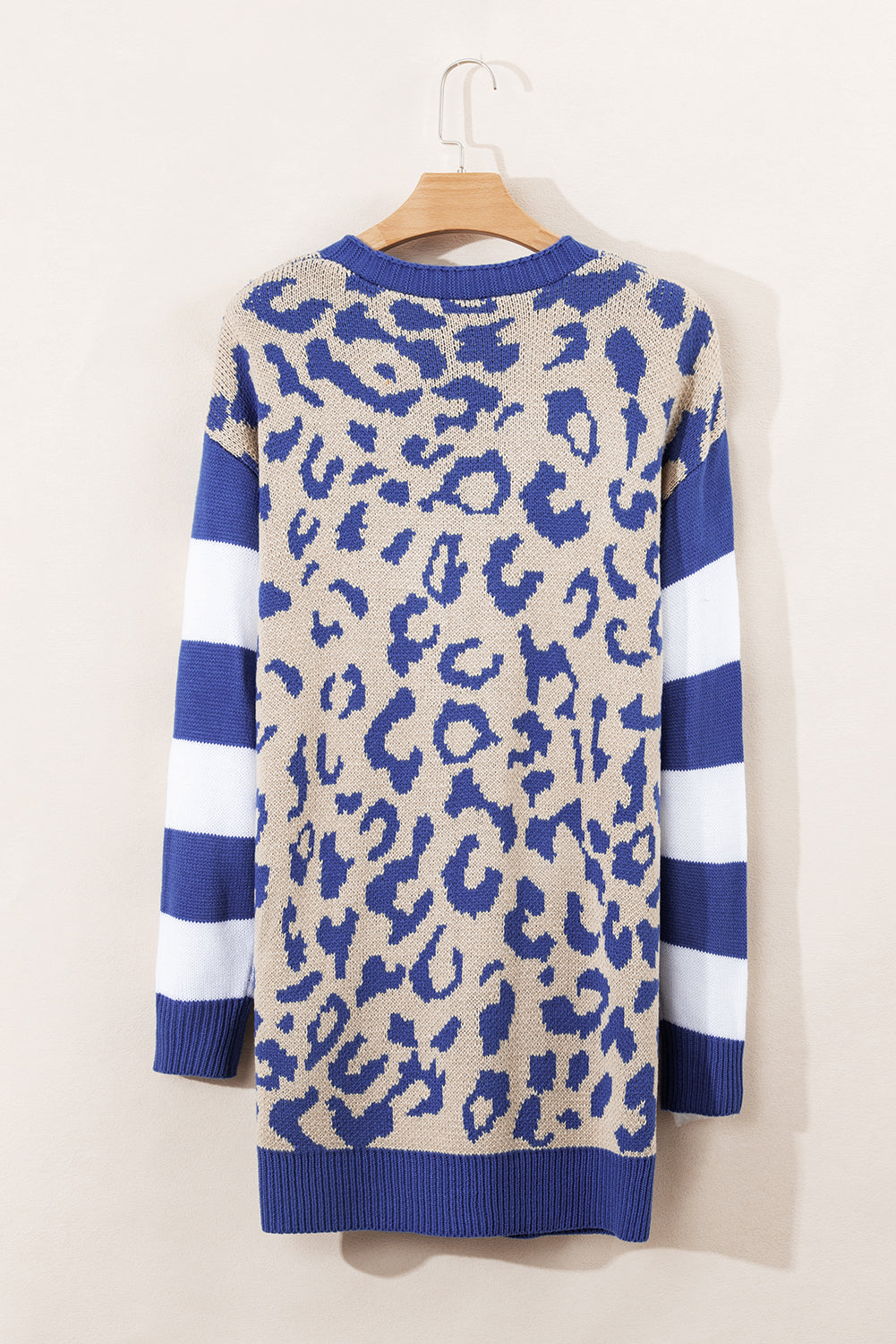 KaleaBoutique Stylish Stripe Sleeve Leopard Print Open Front Cardigan With Pockets - KaleaBoutique.com