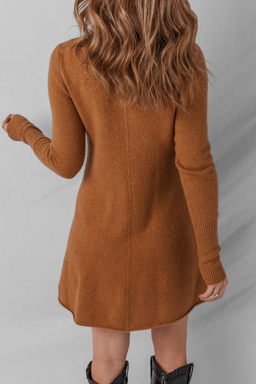 KaleaBoutique Stylish Ribbed Detail Solid Color Mini Sweater Dress - KaleaBoutique.com