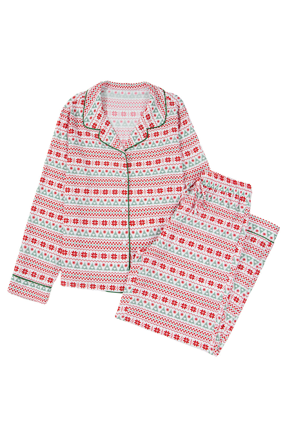 KaleaBoutique Comfortable Christmas Pattern Print Shirt Style Long 2pcs Pajama Set