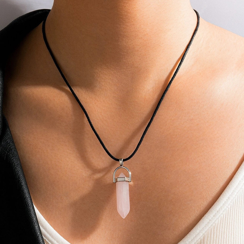 Amethyst Genuine Gem Unisex Boho Necklace, Natural Crystal Bohemian Charm Healing Anti Stress Carved Pendant - KaleaBoutique.com