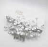 Floating Flower Wedding Hair Comb, Bridal White Flower Silver Hairpiece, Large Metal Floral Hairpin Headpiece - KaleaBoutique.com