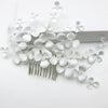 Floating Flower Wedding Hair Comb, Bridal White Flower Silver Hairpiece, Large Metal Floral Hairpin Headpiece - KaleaBoutique.com